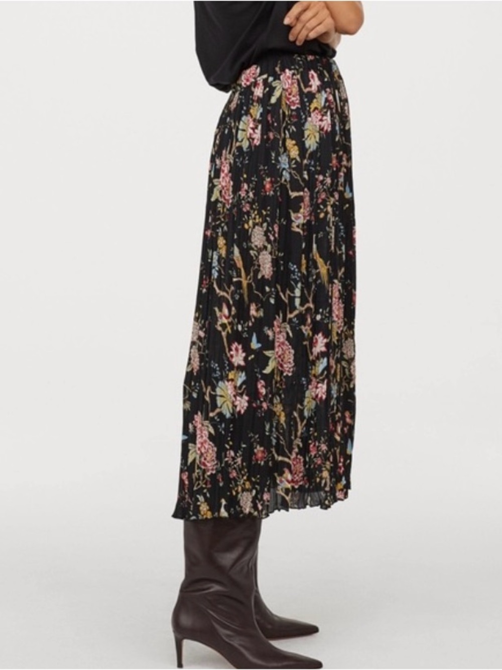 GP&J Baker x H&M Black Floral Pleated Midi Sheer Skirt- M